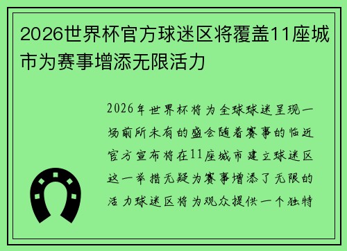 2026世界杯官方球迷区将覆盖11座城市为赛事增添无限活力