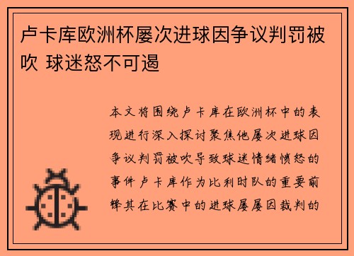 卢卡库欧洲杯屡次进球因争议判罚被吹 球迷怒不可遏 卢卡库欧洲杯屡次进球因争议判罚被吹 球迷怒不可遏